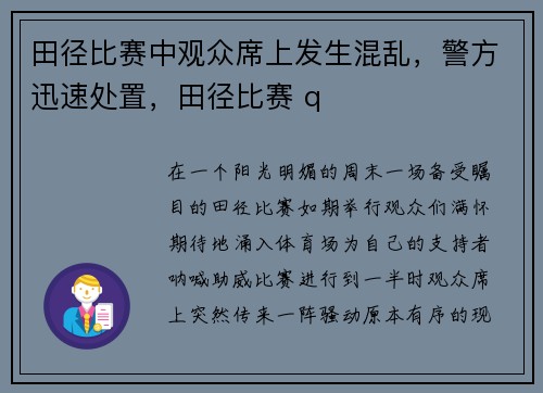 田径比赛中观众席上发生混乱，警方迅速处置，田径比赛 q